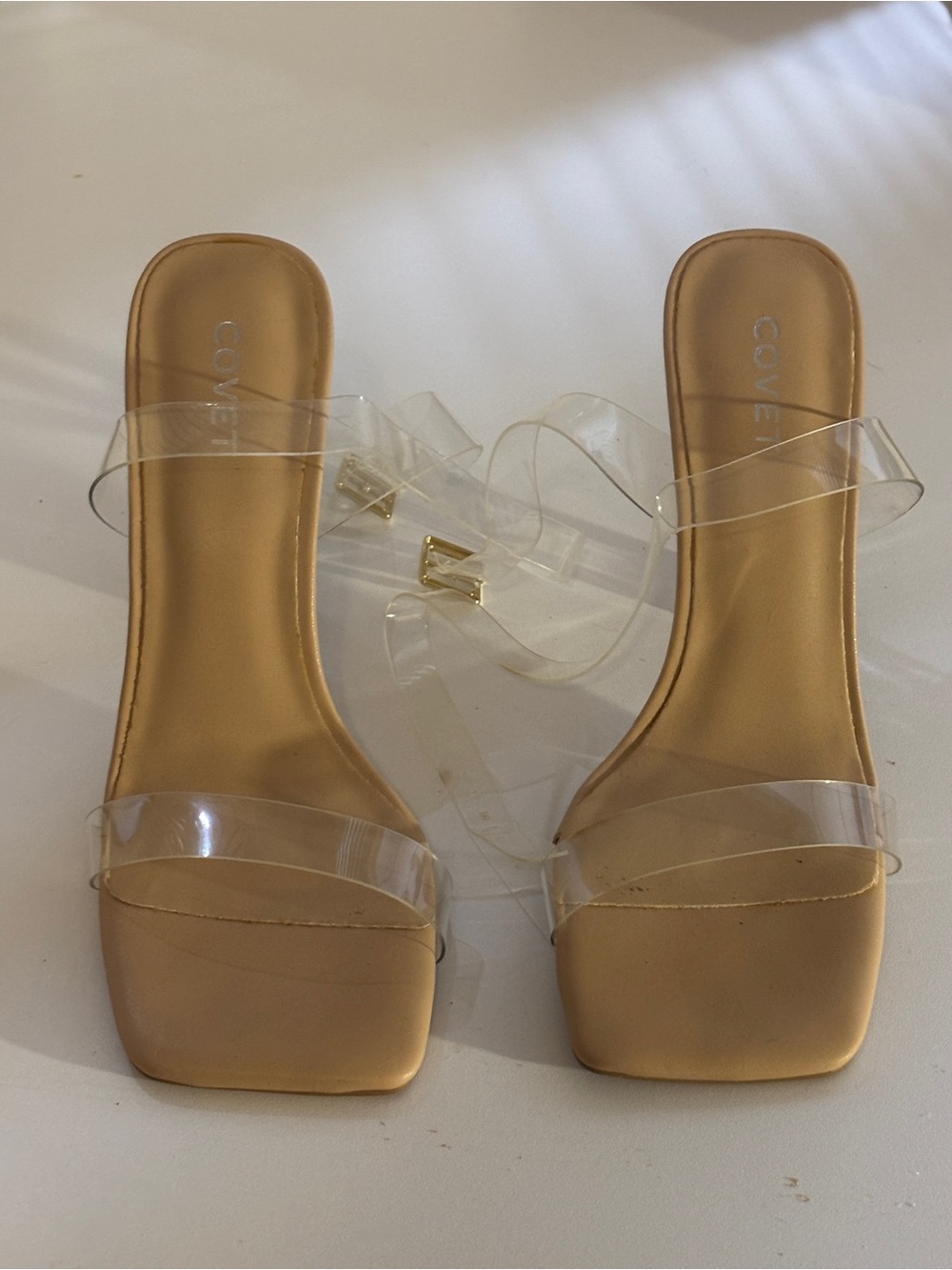 NWOT Clear Strap Open-Toe Heels in Tan by COVET